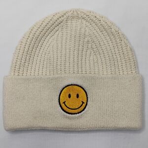 Unisex Cream / beige Winter Hat Smiley Face Beanie Vintage Retro Y2K 2000s Style